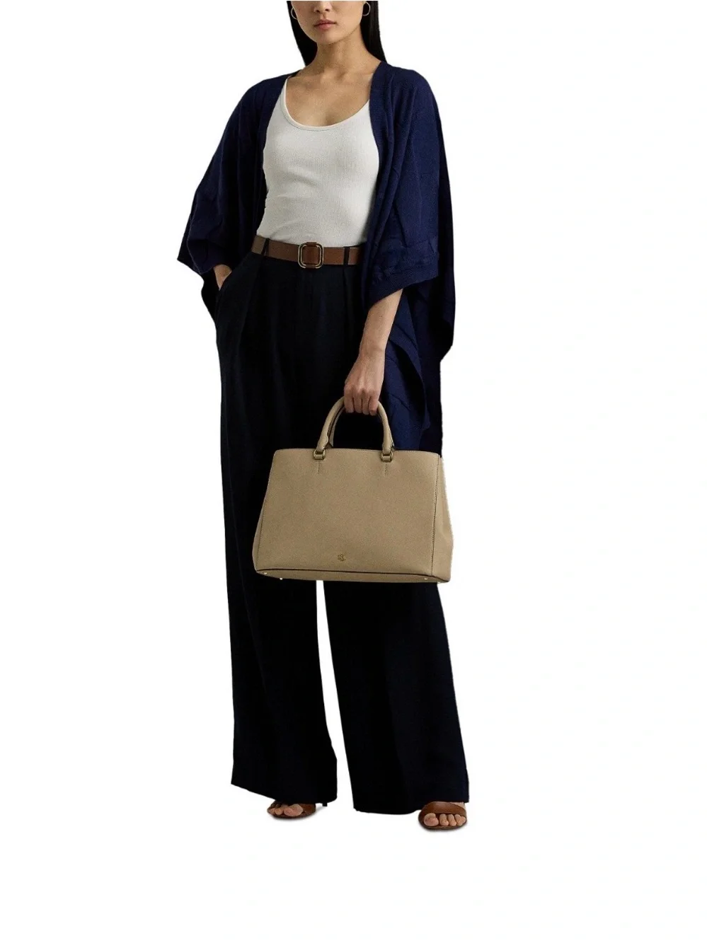 Lauren Ralph Lauren Hanna Large Crosshatch Leather Satchel Bag in Birch